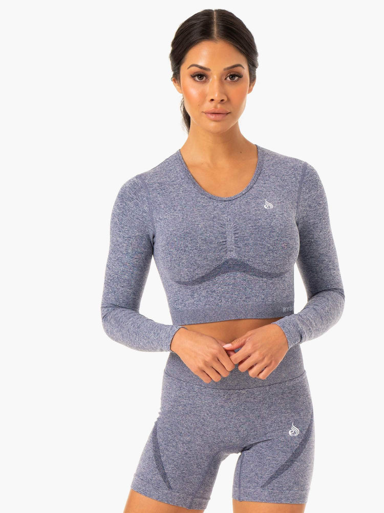 Hauts Ryderwear Sculpt Seamless Long Sleeve Bleu Marine Femme | KGM-00751931