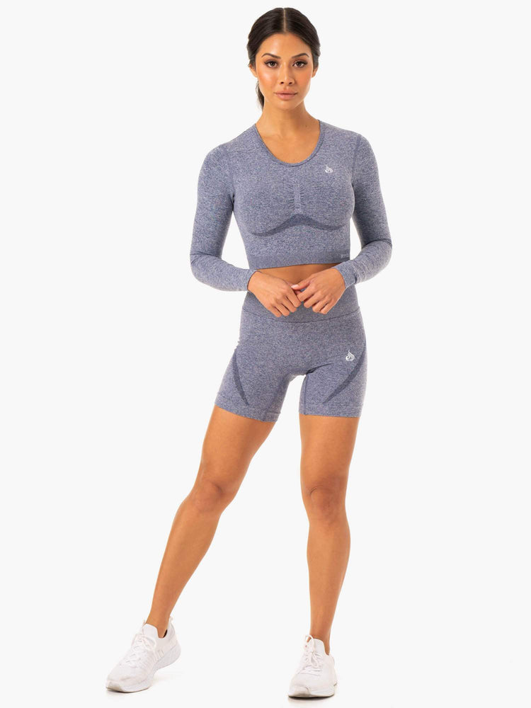 Hauts Ryderwear Sculpt Seamless Long Sleeve Bleu Marine Femme | KGM-00751931