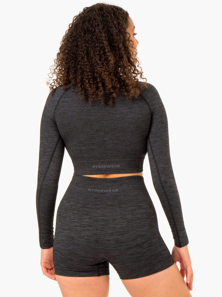 Hauts Ryderwear Rib Seamless Long Sleeve Noir Femme | DMO-44972438