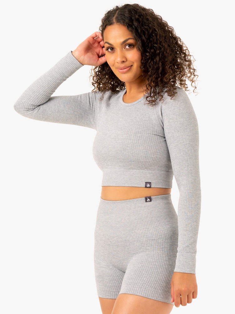 Hauts Ryderwear Rib Seamless Long Sleeve Grise Clair Femme | HNJ-52330289