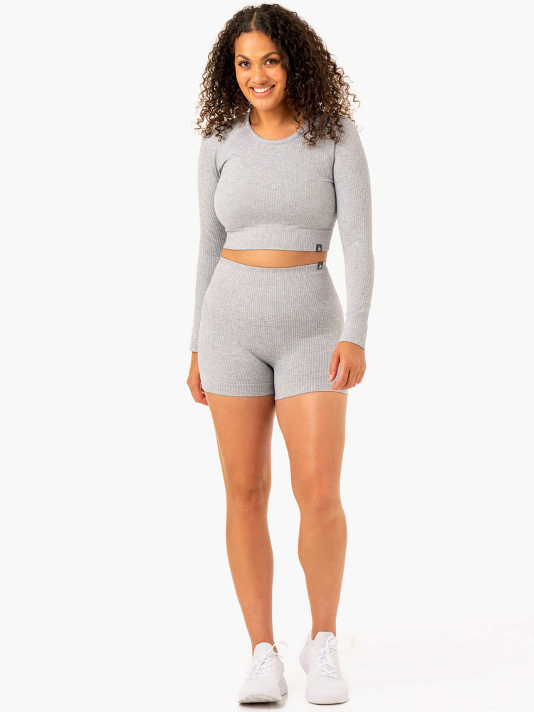 Hauts Ryderwear Rib Seamless Long Sleeve Grise Clair Femme | HNJ-52330289