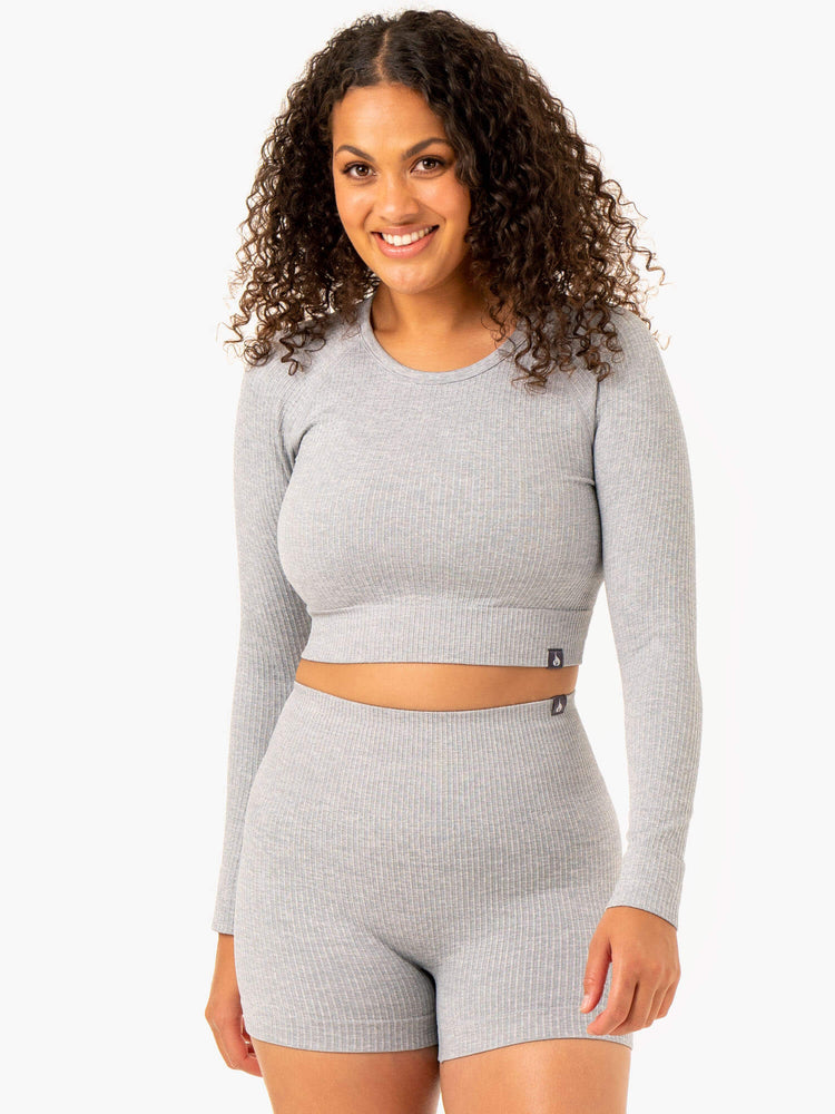 Hauts Ryderwear Rib Seamless Long Sleeve Grise Clair Femme | HNJ-52330289