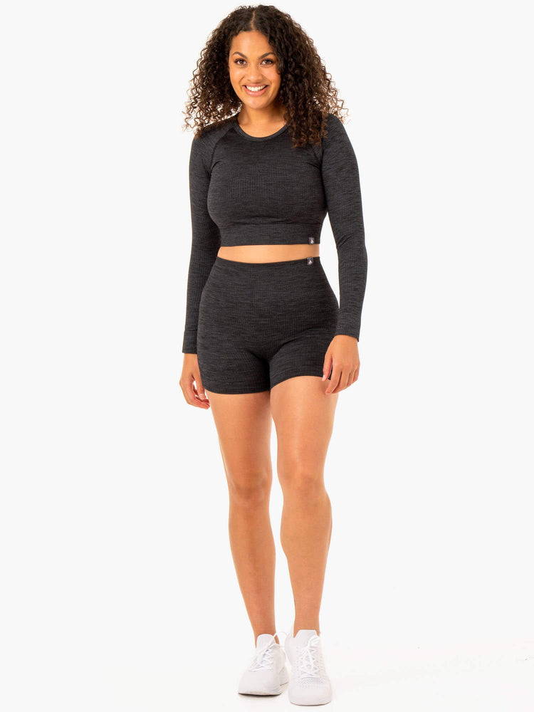 Hauts Ryderwear Rib Seamless Long Sleeve Noir Femme | DMO-44972438