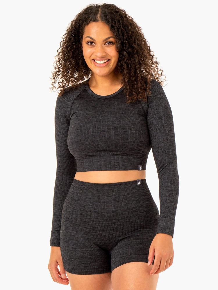 Hauts Ryderwear Rib Seamless Long Sleeve Noir Femme | DMO-44972438