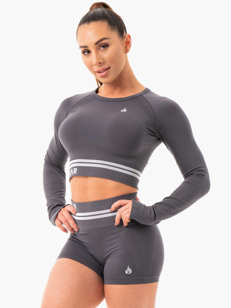 Hauts Ryderwear Freestyle Seamless Long Sleeve Crop Grise Femme | UPA-38108504