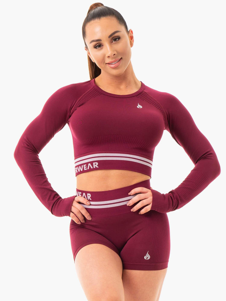 Hauts Ryderwear Freestyle Seamless Long Sleeve Crop Bordeaux Femme | ZQE-21751556