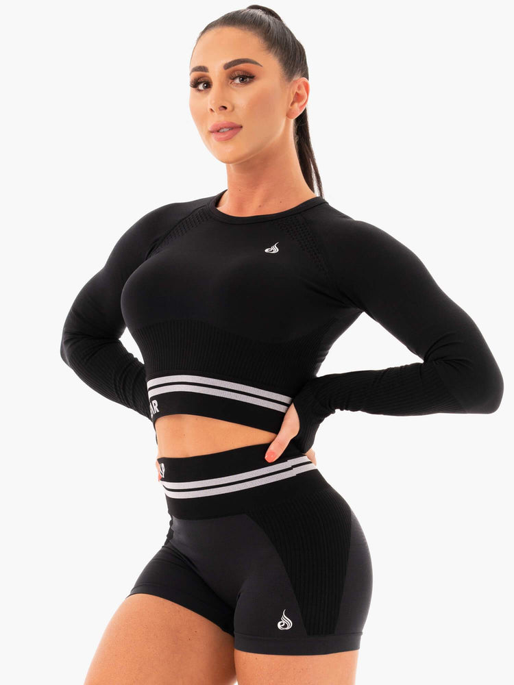 Hauts Ryderwear Freestyle Seamless Long Sleeve Crop Noir Femme | ZJJ-63461195