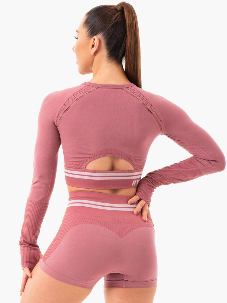 Hauts Ryderwear Freestyle Seamless Long Sleeve Crop Rose Femme | GPM-79389467