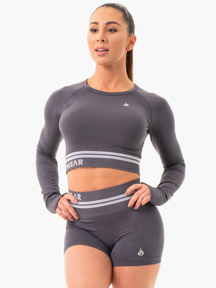 Hauts Ryderwear Freestyle Seamless Long Sleeve Crop Grise Femme | UPA-38108504