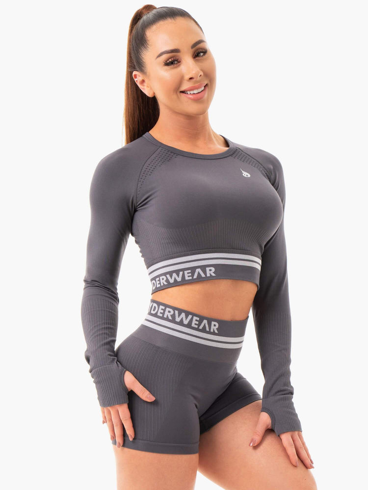 Hauts Ryderwear Freestyle Seamless Long Sleeve Crop Grise Femme | UPA-38108504