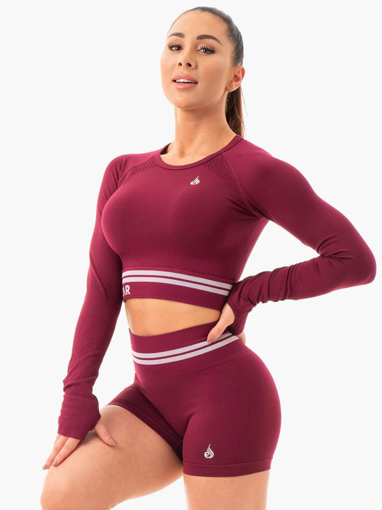 Hauts Ryderwear Freestyle Seamless Long Sleeve Crop Bordeaux Femme | ZQE-21751556