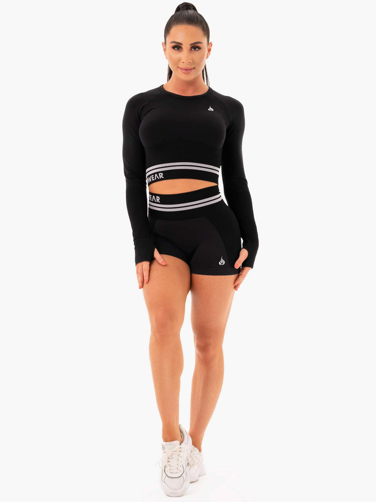 Hauts Ryderwear Freestyle Seamless Long Sleeve Crop Noir Femme | ZJJ-63461195