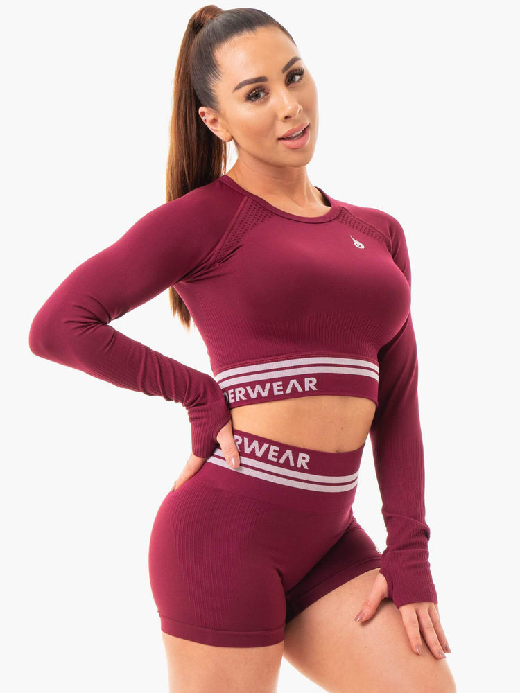 Hauts Ryderwear Freestyle Seamless Long Sleeve Crop Bordeaux Femme | ZQE-21751556