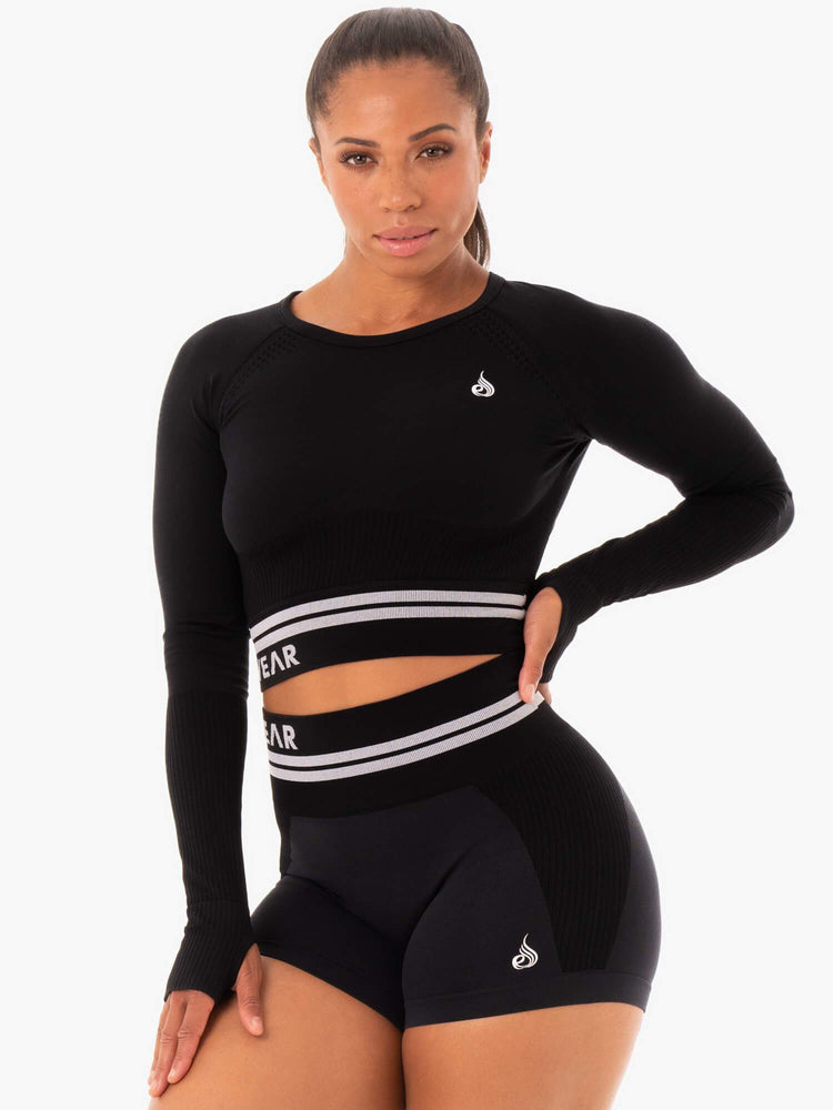 Hauts Ryderwear Freestyle Seamless Long Sleeve Crop Noir Femme | ZJJ-63461195