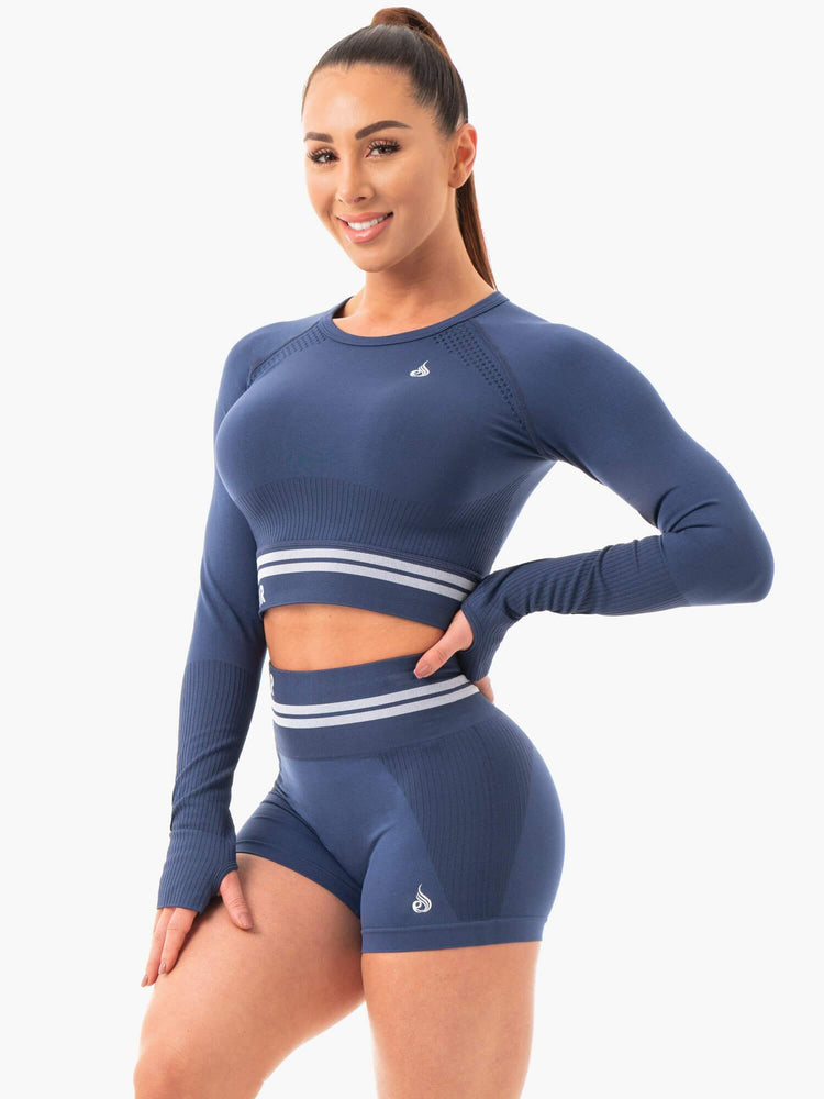 Hauts Ryderwear Freestyle Seamless Long Sleeve Crop Bleu Femme | LIO-77004772