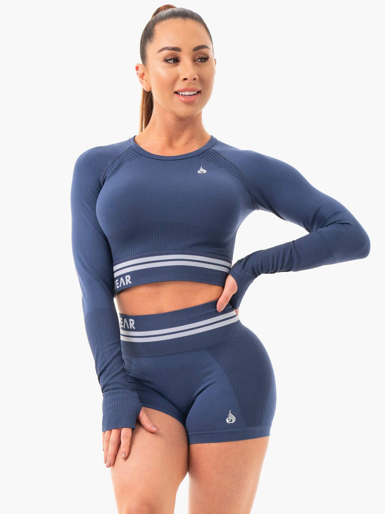 Hauts Ryderwear Freestyle Seamless Long Sleeve Crop Bleu Femme | LIO-77004772