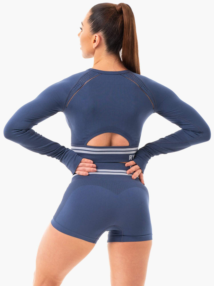 Hauts Ryderwear Freestyle Seamless Long Sleeve Crop Bleu Femme | LIO-77004772