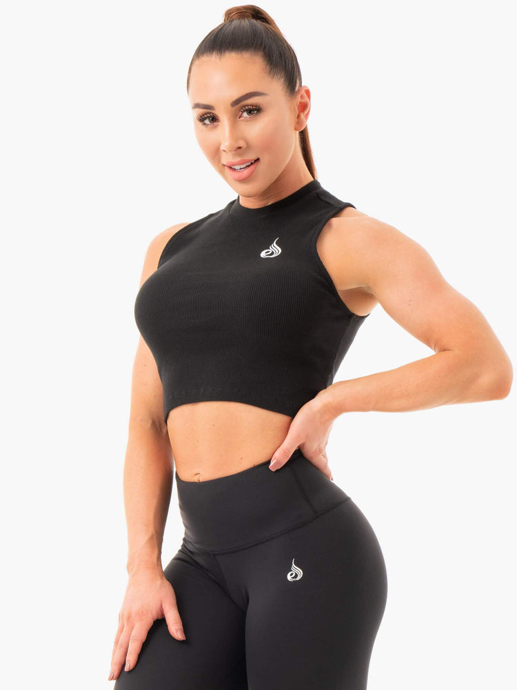 Debardeur Ryderwear Nervuré Crop Noir Femme | AJH-12624768