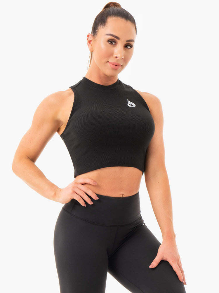 Debardeur Ryderwear Nervuré Crop Noir Femme | AJH-12624768