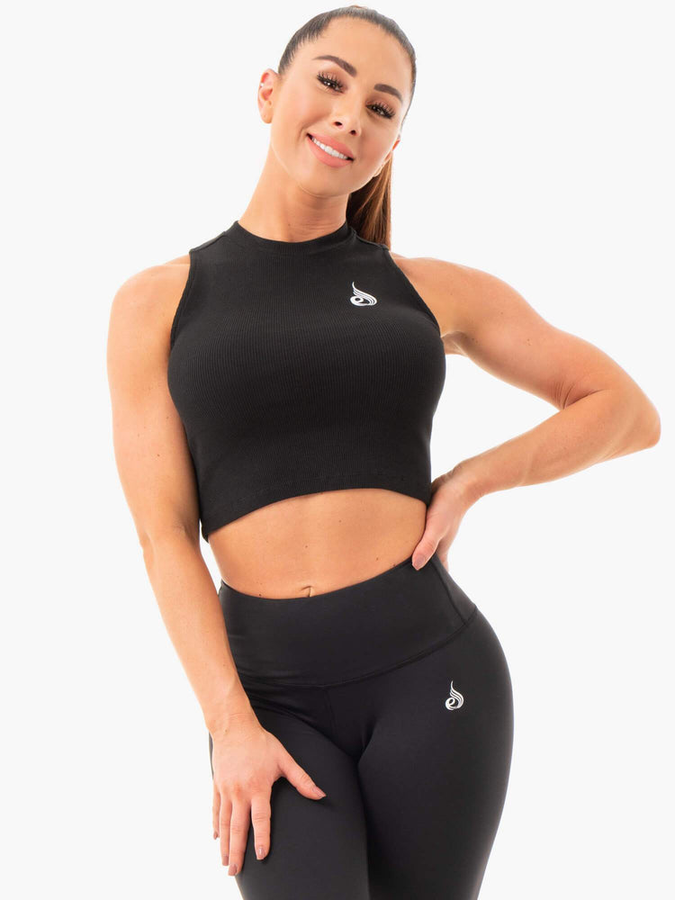 Debardeur Ryderwear Nervuré Crop Noir Femme | AJH-12624768