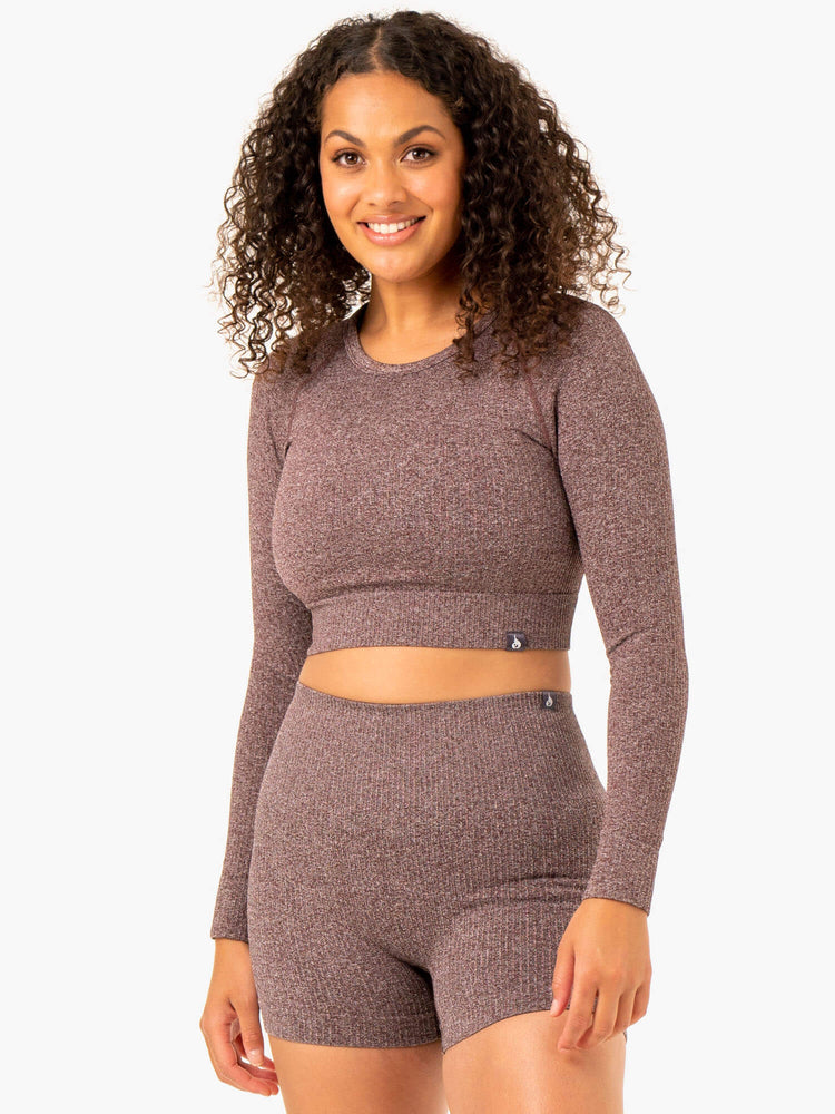 Hauts Ryderwear Rib Seamless Long Sleeve Chocolat Femme | LEE-07840028