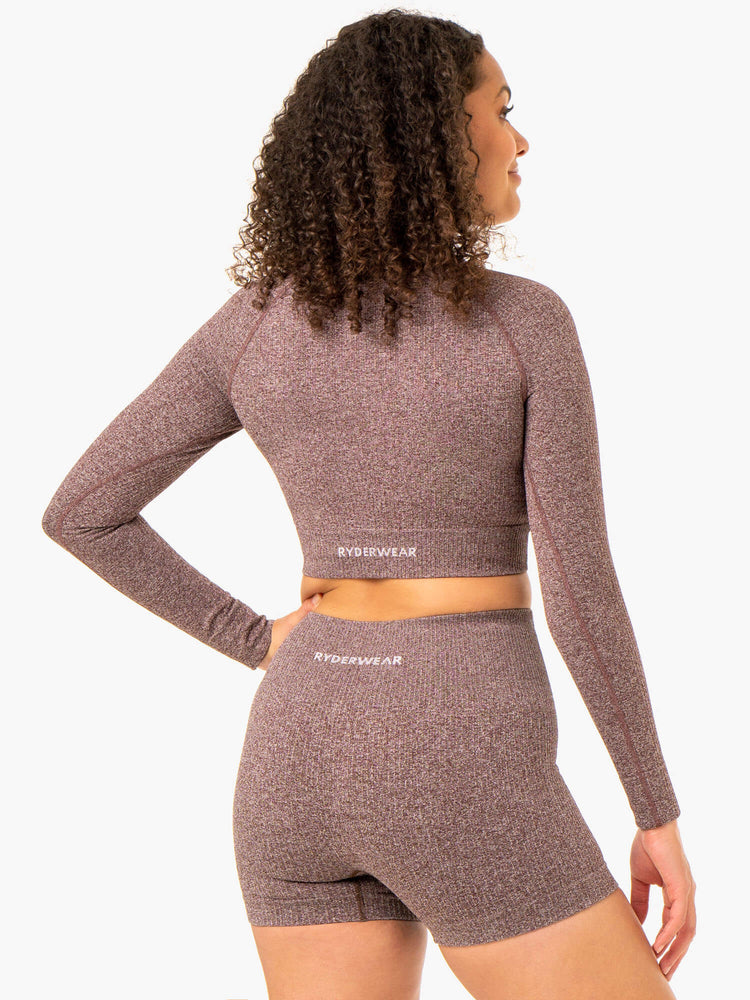 Hauts Ryderwear Rib Seamless Long Sleeve Chocolat Femme | LEE-07840028