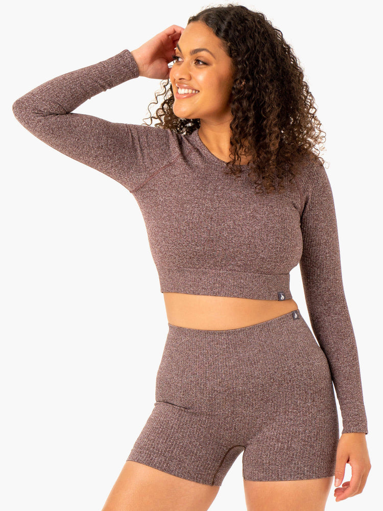 Hauts Ryderwear Rib Seamless Long Sleeve Chocolat Femme | LEE-07840028