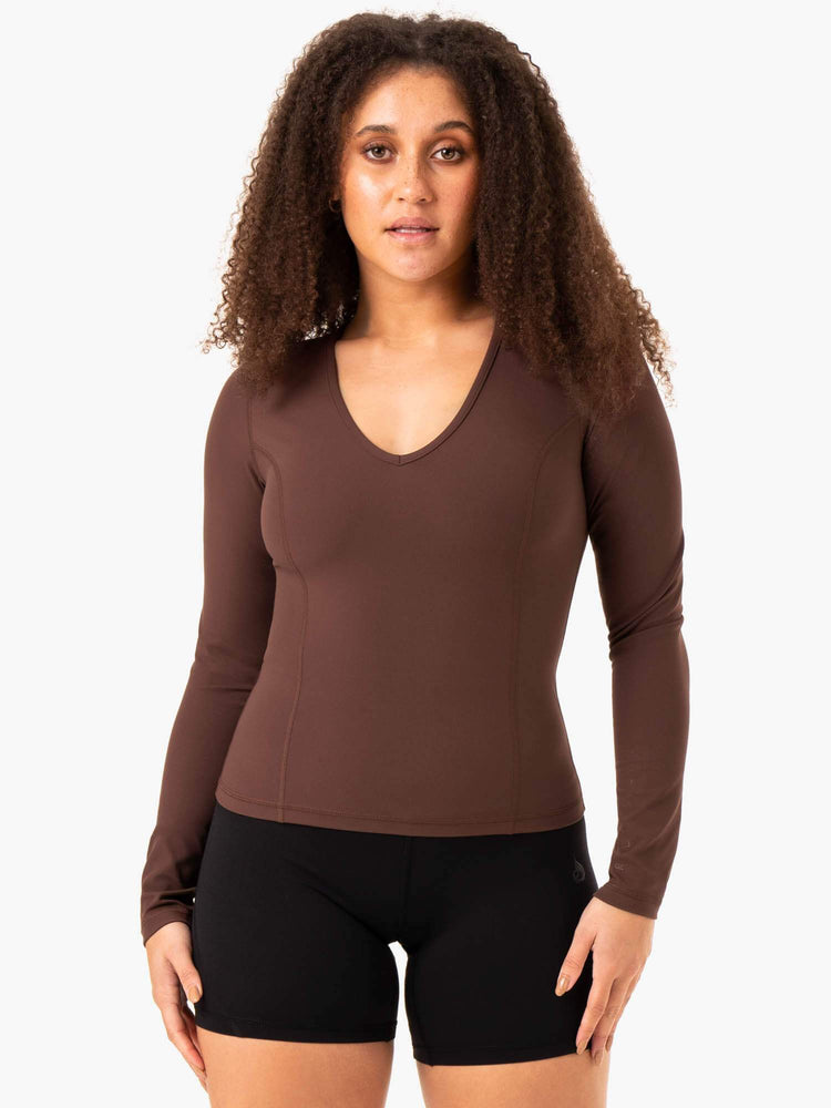 Hauts Ryderwear Nkd Align Long Sleeve Course Chocolat Femme | QDC-69259449