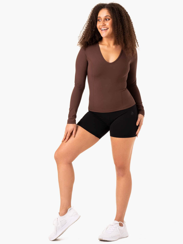 Hauts Ryderwear Nkd Align Long Sleeve Course Chocolat Femme | QDC-69259449