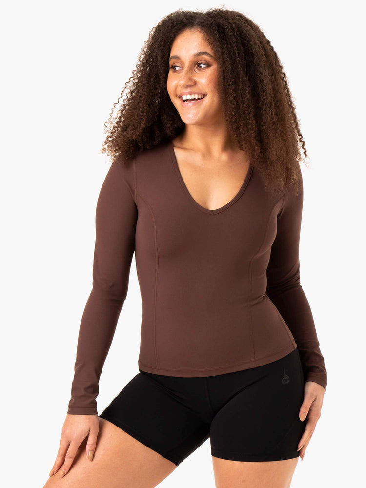 Hauts Ryderwear Nkd Align Long Sleeve Course Chocolat Femme | QDC-69259449