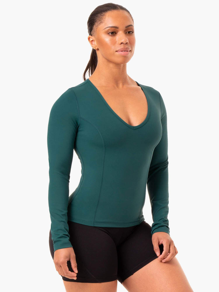 Hauts Ryderwear Nkd Align Long Sleeve Course Turquoise Femme | QOC-33892711