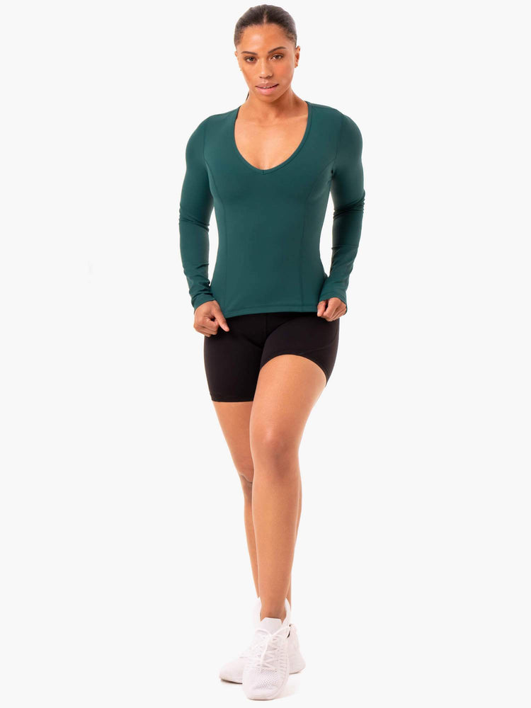 Hauts Ryderwear Nkd Align Long Sleeve Course Turquoise Femme | QOC-33892711