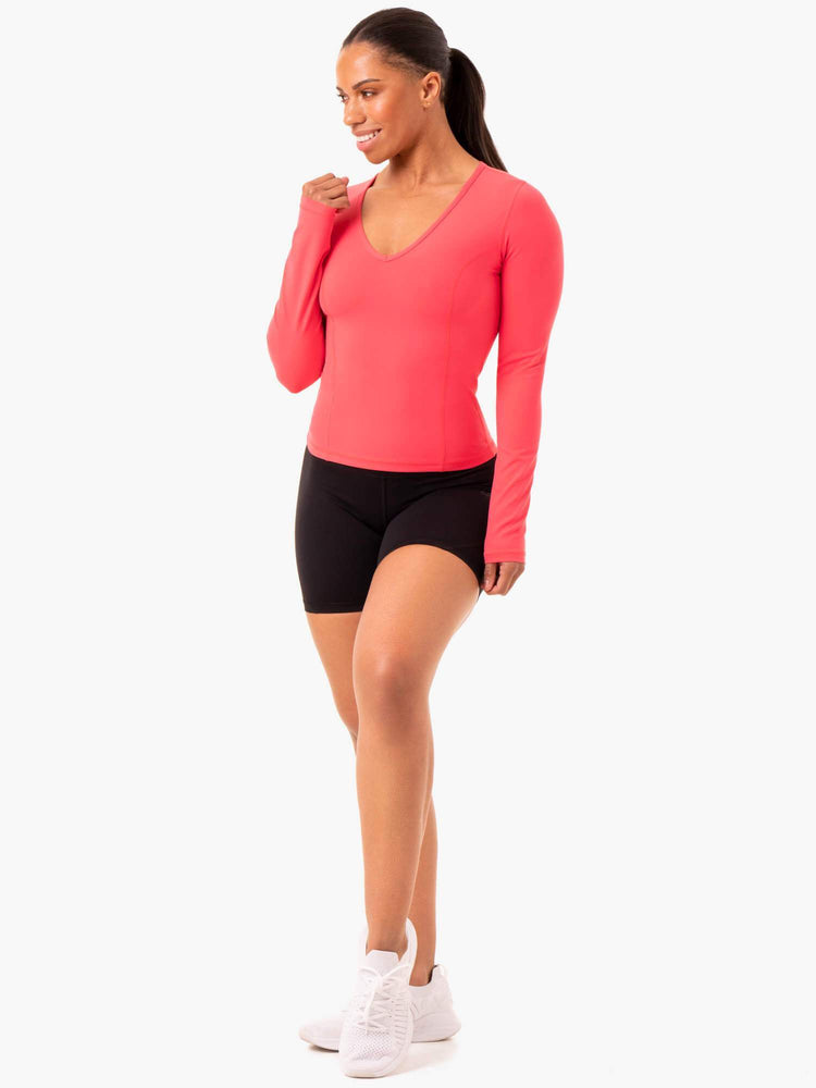 Hauts Ryderwear Nkd Align Long Sleeve Course Rouge Femme | GBB-62426431