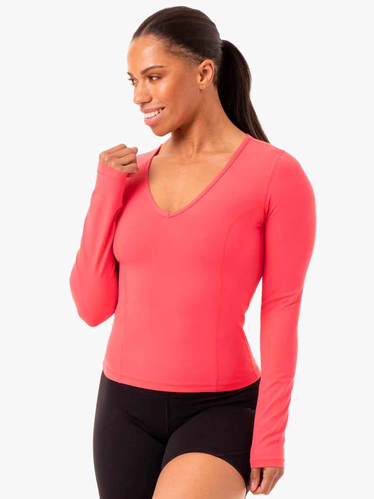 Hauts Ryderwear Nkd Align Long Sleeve Course Rouge Femme | GBB-62426431