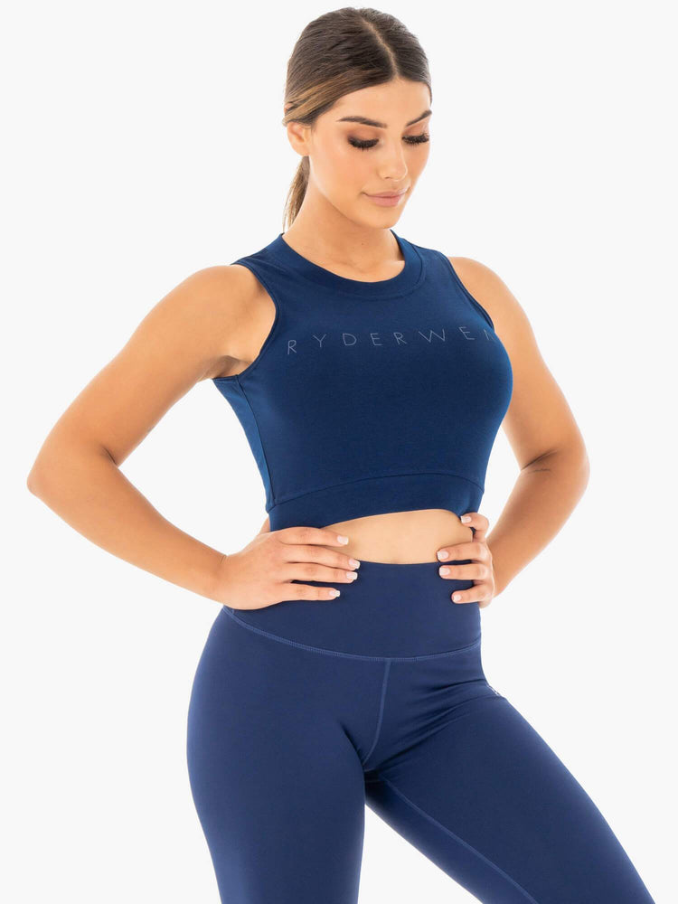 Hauts Ryderwear Motion Crop Bleu Marine Femme | ZVK-17060903