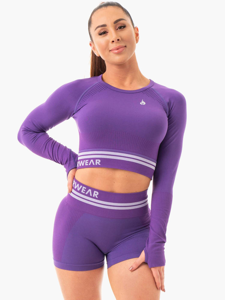 Hauts Ryderwear Freestyle Seamless Long Sleeve Crop Violette Femme | UUC-66456078