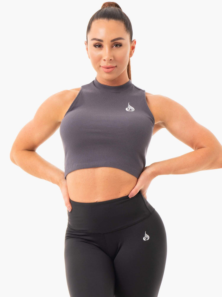 Debardeur Ryderwear Nervuré Crop Grise Femme | BIK-30490396