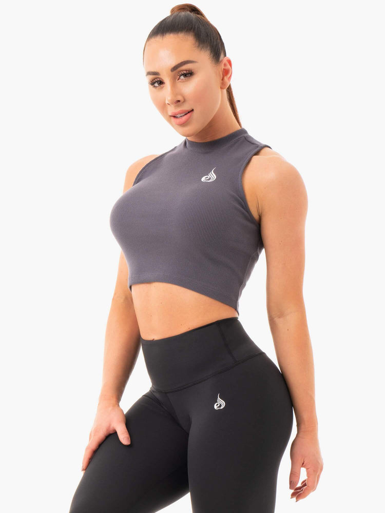 Debardeur Ryderwear Nervuré Crop Grise Femme | BIK-30490396