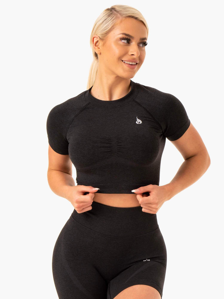 T Shirts Ryderwear Sculpt Seamless Noir Femme | YWH-00087170