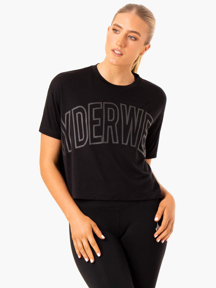 T Shirts Ryderwear Replay Boxy Noir Femme | FGZ-00712915