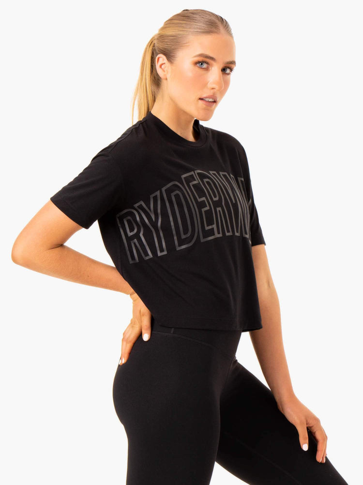 T Shirts Ryderwear Replay Boxy Noir Femme | FGZ-00712915