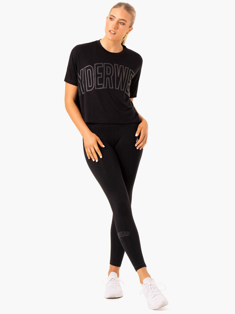 T Shirts Ryderwear Replay Boxy Noir Femme | FGZ-00712915