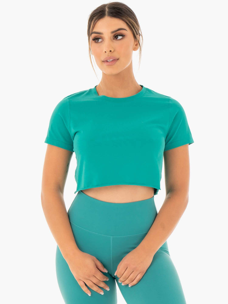 T Shirts Ryderwear Motion Cropped Turquoise Femme | EWF-61684566