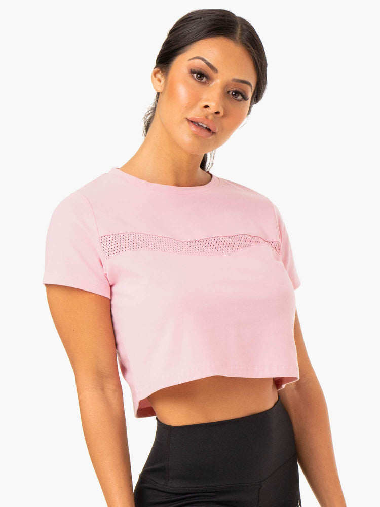 T Shirts Ryderwear Hybrid Mesh Rose Femme | RIR-67778457