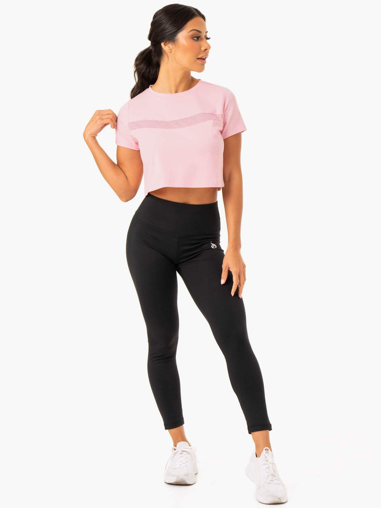 T Shirts Ryderwear Hybrid Mesh Rose Femme | RIR-67778457