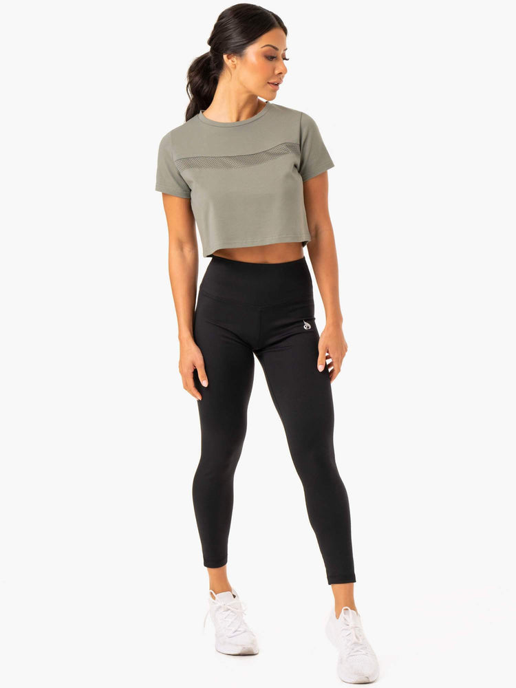 T Shirts Ryderwear Hybrid Mesh Kaki Femme | USV-64036765