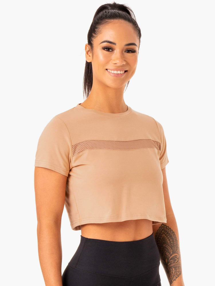 T Shirts Ryderwear Hybrid Mesh Marron Femme | NOL-99414022