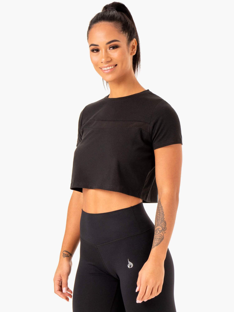 T Shirts Ryderwear Hybrid Mesh Noir Femme | FAE-98515795