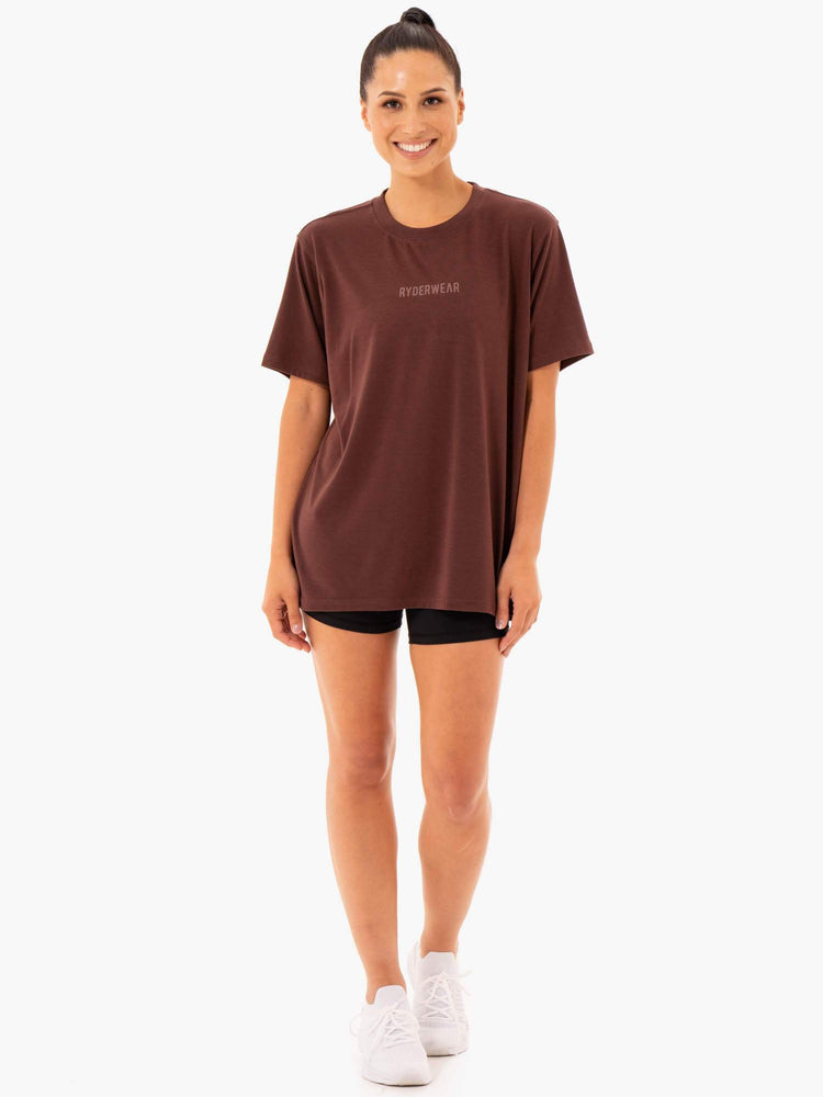 T Shirts Ryderwear Define Long Line Chocolat Femme | QKT-74334475