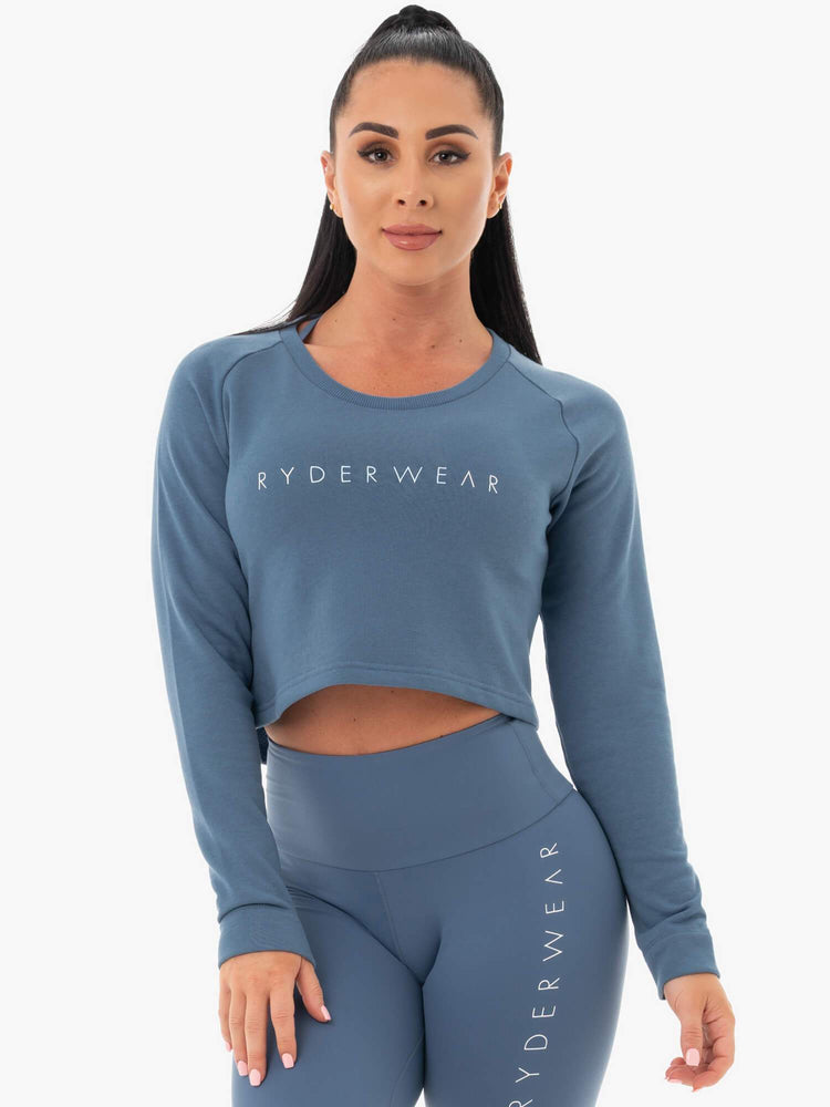 Chandails Ryderwear Staples Cropped Bleu Femme | OYB-21144237